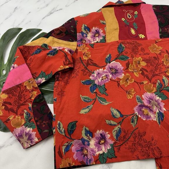 Coldwater Creek Embroidered Jacket Plus Size 1x Red Pink Floral Patchwork - Picture 10 of 11